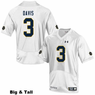 Notre Dame Fighting Irish Men's Avery Davis #3 White Under Armour Authentic Stitched Big & Tall College NCAA Football Jersey QBP8599QO